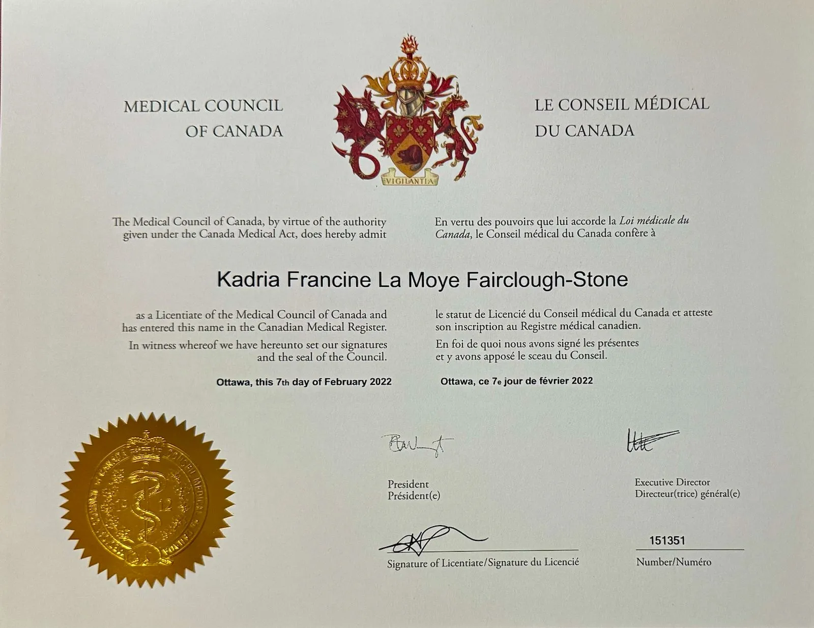 LMCC — Licentiate of the Medical Council of Canada, 2022
